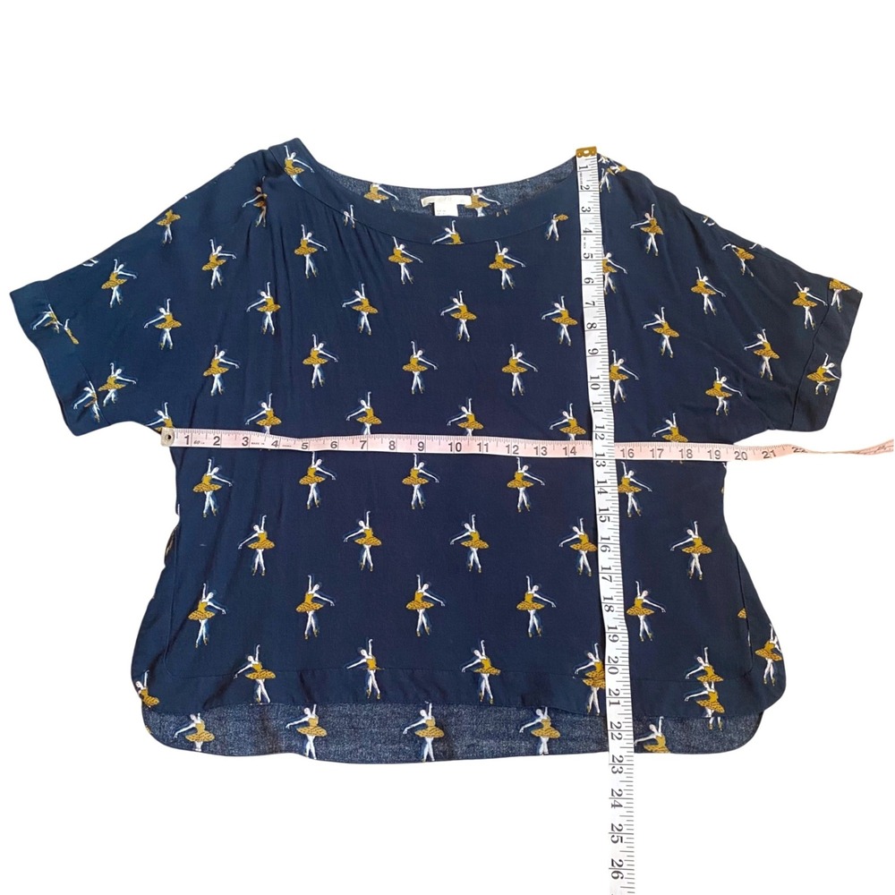 BALLERINA Print Blouse Top Size 6 Navy Blue Boxy Fit Balletcore Dancer Novelty - Picture 9 of 9